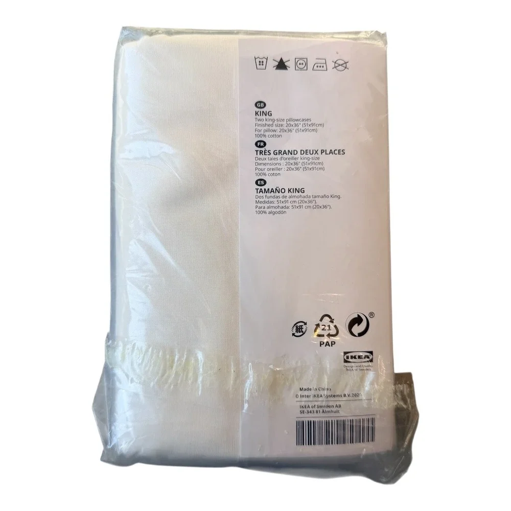 IKEA DVALA King White‎ Pillowcases Set of 2 100% Cotton 152 Thread Count